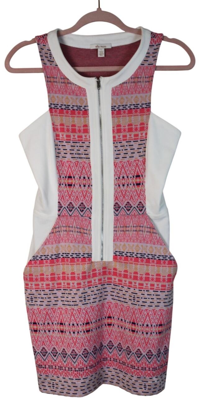 Ella Moss Vibrant Aztec Boho Festival Fitted Stylish Sleeveless Mini Dress Small